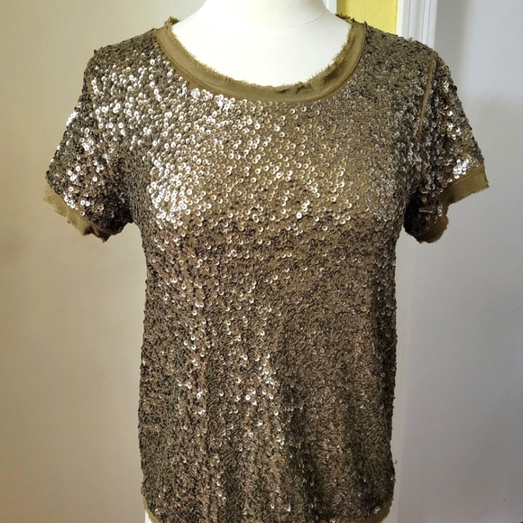 J.CREW Sequin Olive Drab Color  Women's Silk Top size Small - Picture 5 of 9